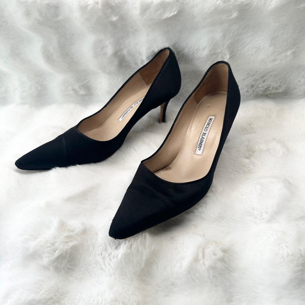 Manolo Blahnik Black Satin Pumps